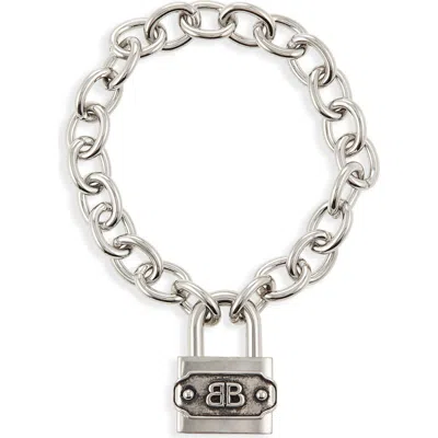 Balenciaga Bb Padlock Bracelet In Silver