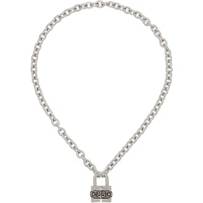 Balenciaga Bb Padlock Necklace In 1876 Silver/ant Silv