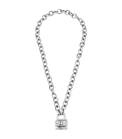 Balenciaga Bb Padlock Necklace In Metallic