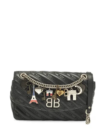 Pre-owned Balenciaga Bb Paris Charm Shoulder Bag In Black