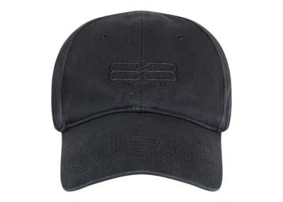Pre-owned Balenciaga Bb Paris Icon Velcro Strap Cap In Black