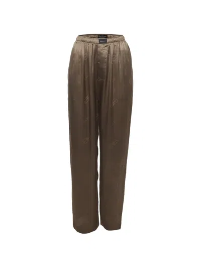 Pre-owned Balenciaga Bb Paris Print Satin Trousers In Gray