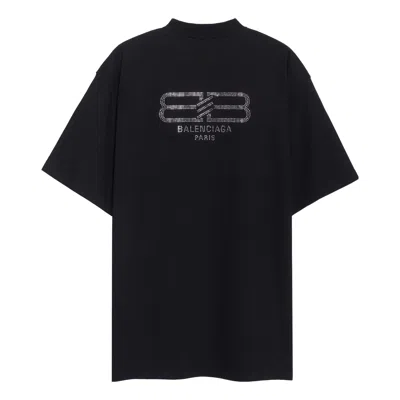 Balenciaga Bb Paris Strass T-shirt Medium Fit 'black Faded'