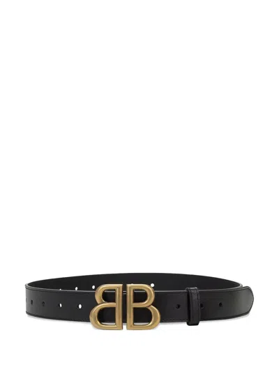 Balenciaga Bb Plaque Leather Belt In Black