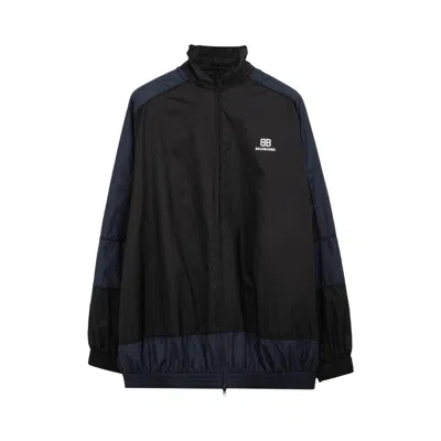 Pre-owned Balenciaga Bb Print Nylon Full-zip Jacket 'navy' In Blue