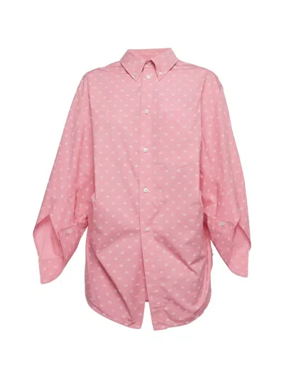 Pre-owned Balenciaga Bb Print Oversized Shirt In Pink