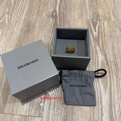 Pre-owned Balenciaga Bb Signet Ring Gold Brass Size Fr60 Us 9 1/4