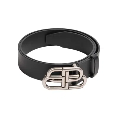 Pre-owned Balenciaga Bb Silvertone Belt In Black