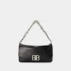 Balenciaga Small Leather Soft Flap Shoulder Bag In Black