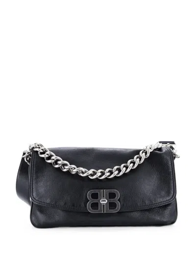Pre-owned Balenciaga Bb Soft Flap Bag Leather Medium Shoulder Bag In Black