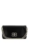 Balenciaga Leather Shoulder Bag With Metal Monogram In Black