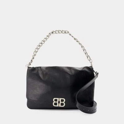 BALENCIAGA BB SOFT FLAP L SHOULDER BAG - BALENCIAGA - LEATHER - BLACK