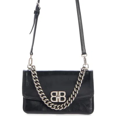 Balenciaga Bb Soft Flap Leather Smartphone Crossbody Bag In 1000 Black