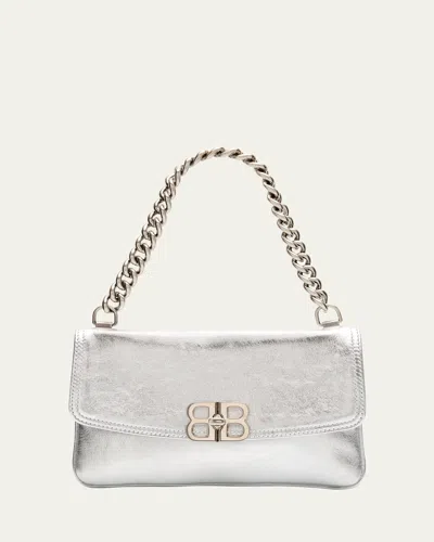 Balenciaga Bb Soft Metallic Leather Wallet On Chain In Silver
