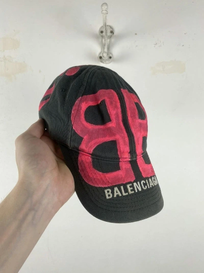 Pre-owned Balenciaga Bb Sprayed Graffiti Cap In Grey