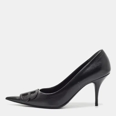Pre-owned Balenciaga Bb Square Knife Size 38 Black Leather Pointed Toe Pumps