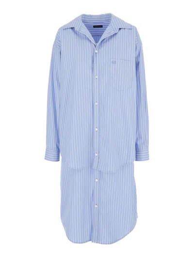 Balenciaga Bb Striped Layered Shirt Dress In Clear Blue