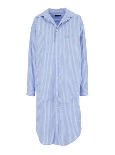 Balenciaga Bb Striped Layered Shirt Dress In Clear Blue