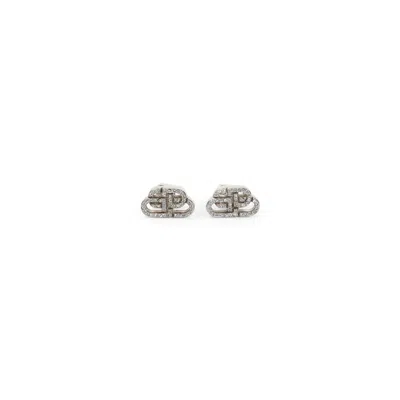 Balenciaga Bb Logo Stud Earrings Stone Detail In Metallic