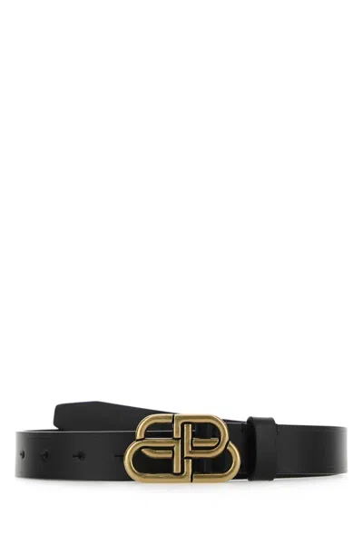 Balenciaga Thin Black Belt With Gold Buckle In Pattern