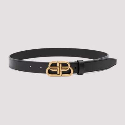 Balenciaga Bb Thin Leather Belt In Black