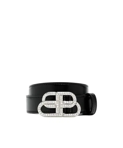 Balenciaga Bb Thin Belt In Black
