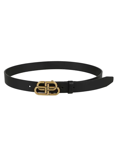 Balenciaga Bb Thin Leather Belt In Black