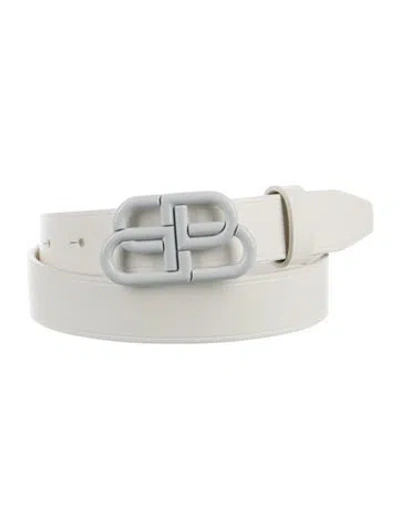 Pre-owned Balenciaga Bb Thin Belt Skinny Belt In White