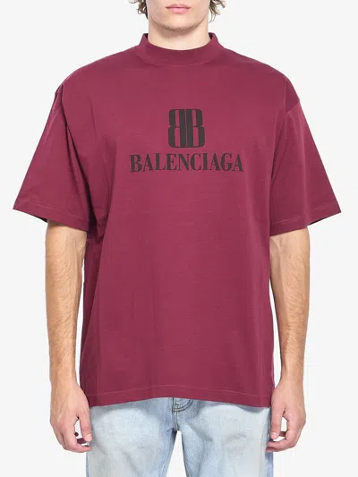Balenciaga Cotton Oversized T-shirt Ribbed Crew Neck In Burgundy