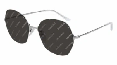 Pre-owned Balenciaga Bb0014s 004 Silver Square Unisex 58 Mm Sunglasses In Gray