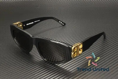 Pre-owned Balenciaga Bb0095s 001 Cat Eye Acetate Black Gold Grey 53 Mm Women's Sunglasses In Gray