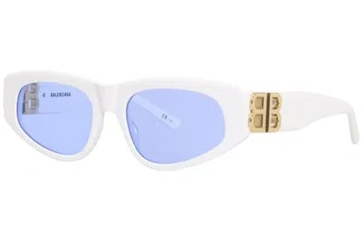 Pre-owned Balenciaga Bb0095s 004 Sunglasses Women's White/gold/light Blue Oval Shape 53mm