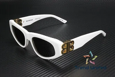 Pre-owned Balenciaga Bb0095s 012 Cat Eye Acetate White Gold Grey 53 Mm Women's Sunglasses In Gray