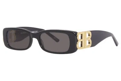 Pre-owned Balenciaga Bb0096s 001 Sunglasses Women's Black/gold/grey Rectangle Shape 51mm In Gray