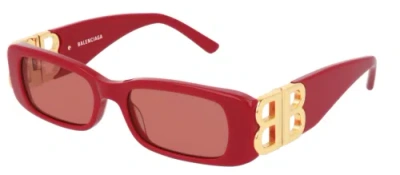 Pre-owned Balenciaga Bb0096s-003-51 Rectangle Red Gold