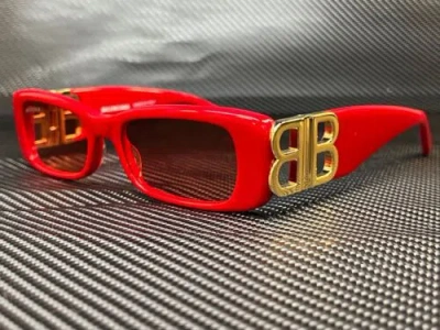 Pre-owned Balenciaga Bb0096s 003 Red Rectangle Women's 51 Mm Sunglasses