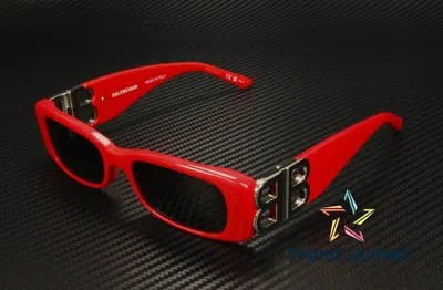 Pre-owned Balenciaga Bb0096s 015 Rectangular Red Silver Grey 51 Mm Women's Sunglasses In Gray