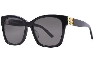 Pre-owned Balenciaga Bb0102sa 001 Sunglasses Women's Black/gold/grey Square Shape 57mm In Gray