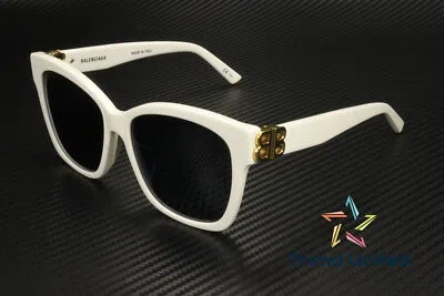 Pre-owned Balenciaga Bb0102sa 004 Cat Eye Acetate White Gold Blue 57 Mm Women's Sunglasses