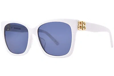 Pre-owned Balenciaga Bb0102sa 004 Sunglasses Women's White/gold/blue Square Shape 57mm