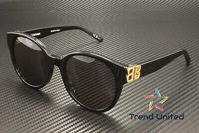 Pre-owned Balenciaga Bb0134sa 001 Oval Panthos Black Gold Grey 55 Mm Women's Sunglasses In Gray