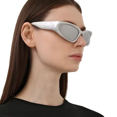 Pre-owned Balenciaga Bb0157s 004 Silver Grey Silver Wraparound Unisex Sunglasses