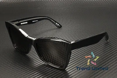 Pre-owned Balenciaga Bb0231s 001 Cat Eye Acetate Black Grey 57 Mm Women's Sunglasses In Gray