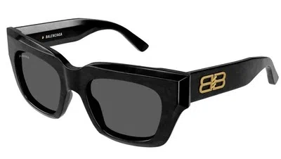 Pre-owned Balenciaga Bb0234s 001 Rectangular Squared Black Grey 51 Mm Women's Sunglasses In Gray