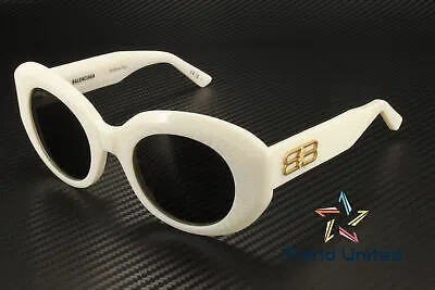 Pre-owned Balenciaga Bb0235s 004 Round Oval Acetate White Grey 52 Mm Women's Sunglasses In Gray