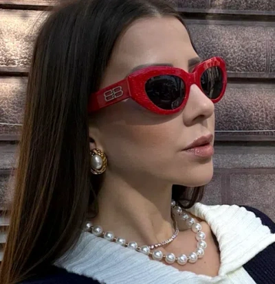 Pre-owned Balenciaga Bb0236s-003 Red Red Grey Sunglasses