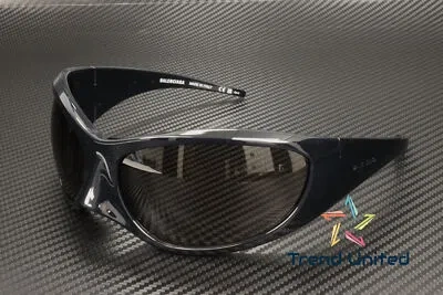 Pre-owned Balenciaga Bb0252s 001 Cat Eye Bio Injection Black Grey 80 Mm Women's Sunglasses In Gray