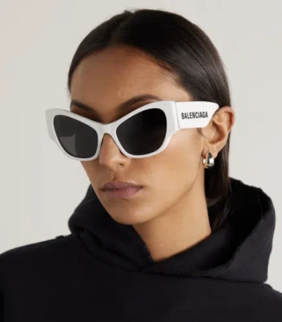 Pre-owned Balenciaga Bb0259s-003 White White Grey Sunglasses