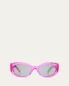 Balenciaga Bb0267s Round Acetate Sunglasses In Shiny Transparent Fuchsia
