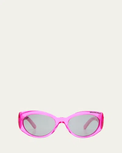 Balenciaga Bb0267s Round Acetate Sunglasses In Shiny Transparent Fuchsia